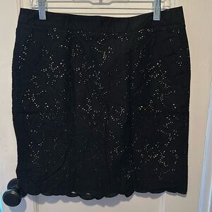 Loft Petite Black Eyelet Cotton Knee Length Skirt